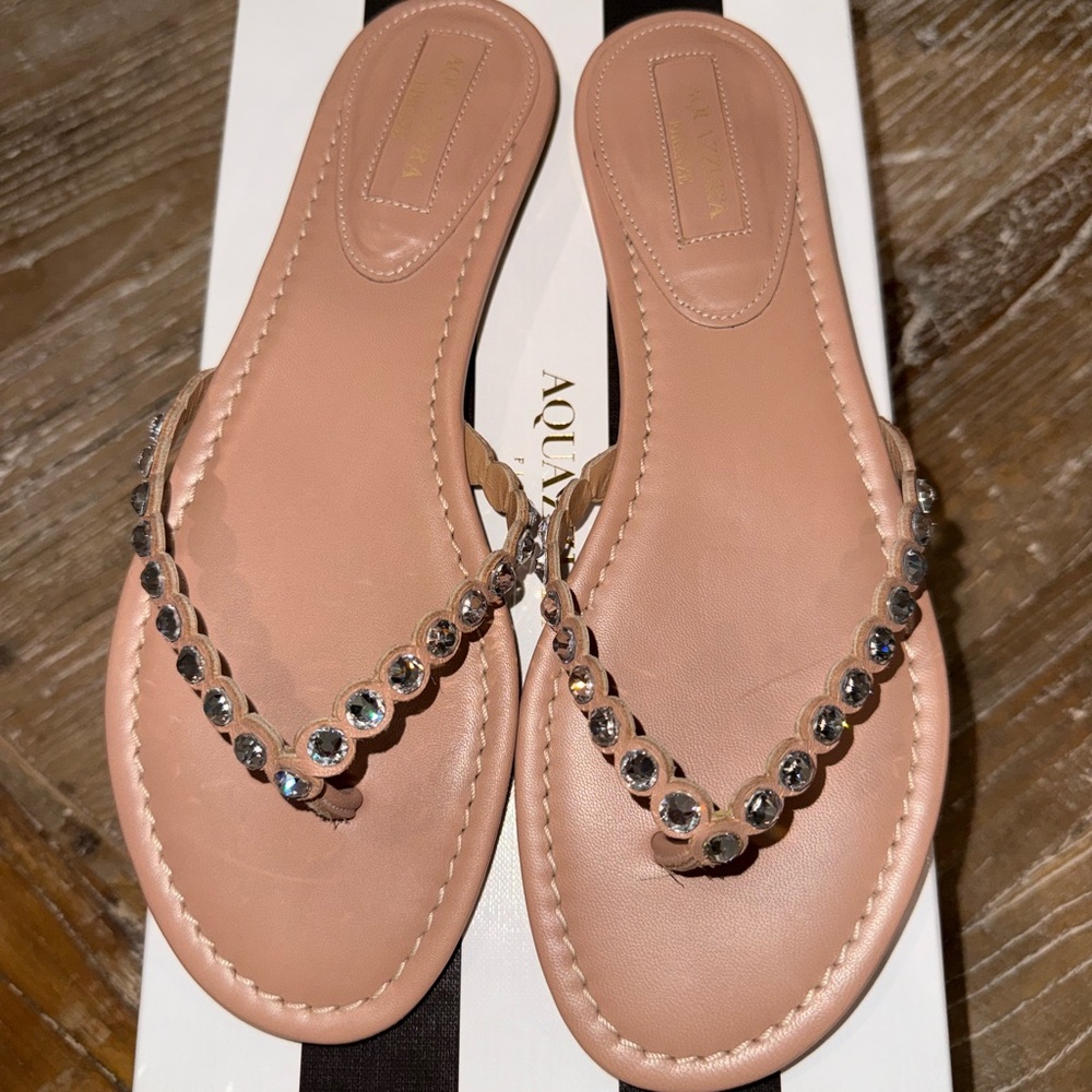 Aquazzura Nude Sandals with Crystal Embellishments